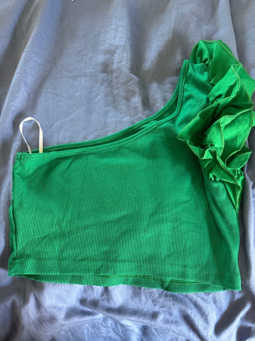 SHEIN Green One-Shoulder Ruffle Ribbed Crop Top / AA89 - Picture 2 of 4